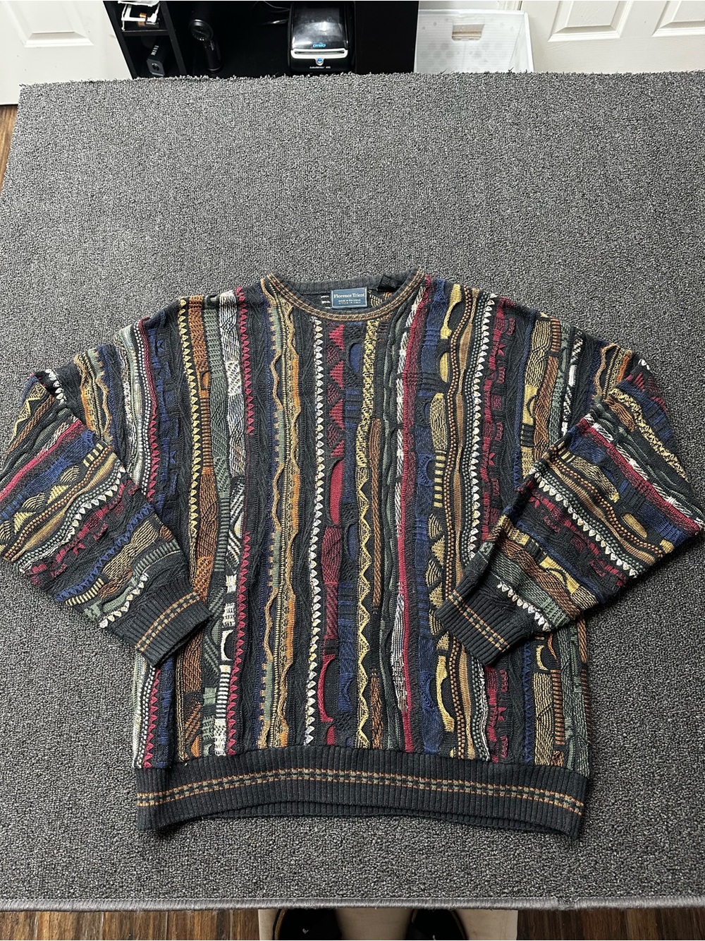 Vtg Florence Tricot Coogi Style 3D Textured Knit Sweater Mens XL
